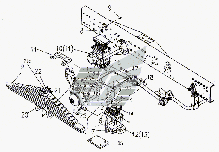 Схема заднего навесного устройства балансирной
                            подвески NS-07